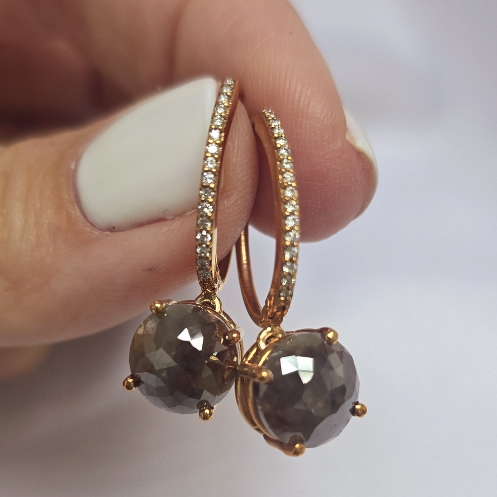 Rose Cut Diamond Drop Earrings 14K Rose Gold Round Fancy Grayish Brown 4.99 TCW